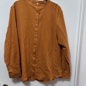 Hoteve Women’s XL Linen Cotton Blend No Collar Button Down Light Rust Shirt